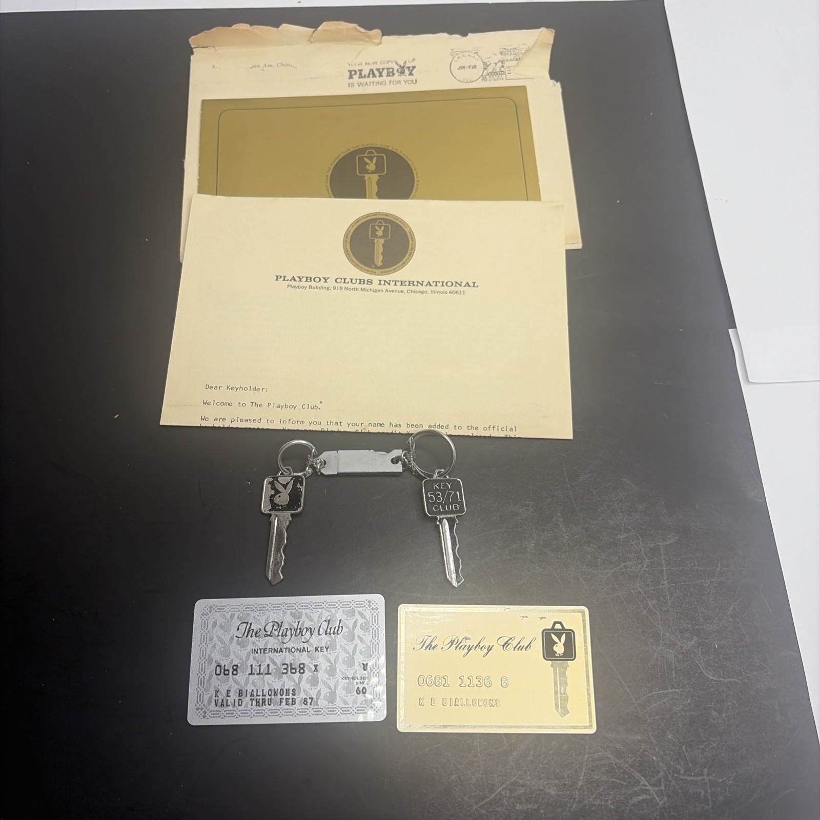 VTG 1960 PLAYBOY Charter Set:Chicago &London Keys Signed Jerry McAllister II Let