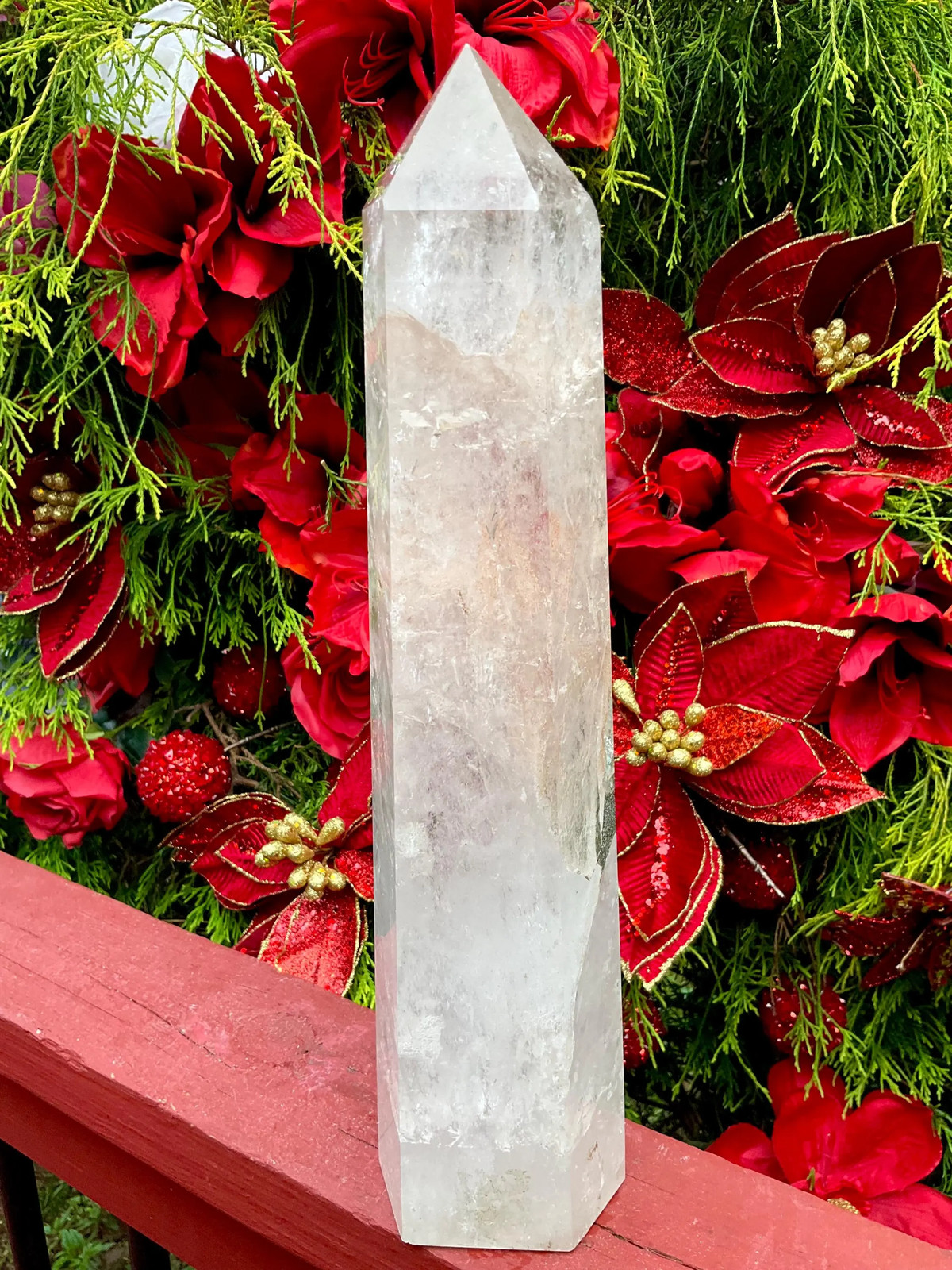 Clear Quartz Crystal Generator ~ Large 6 lb. 15 oz. ~ 14″ Tall ~ Stunning Black