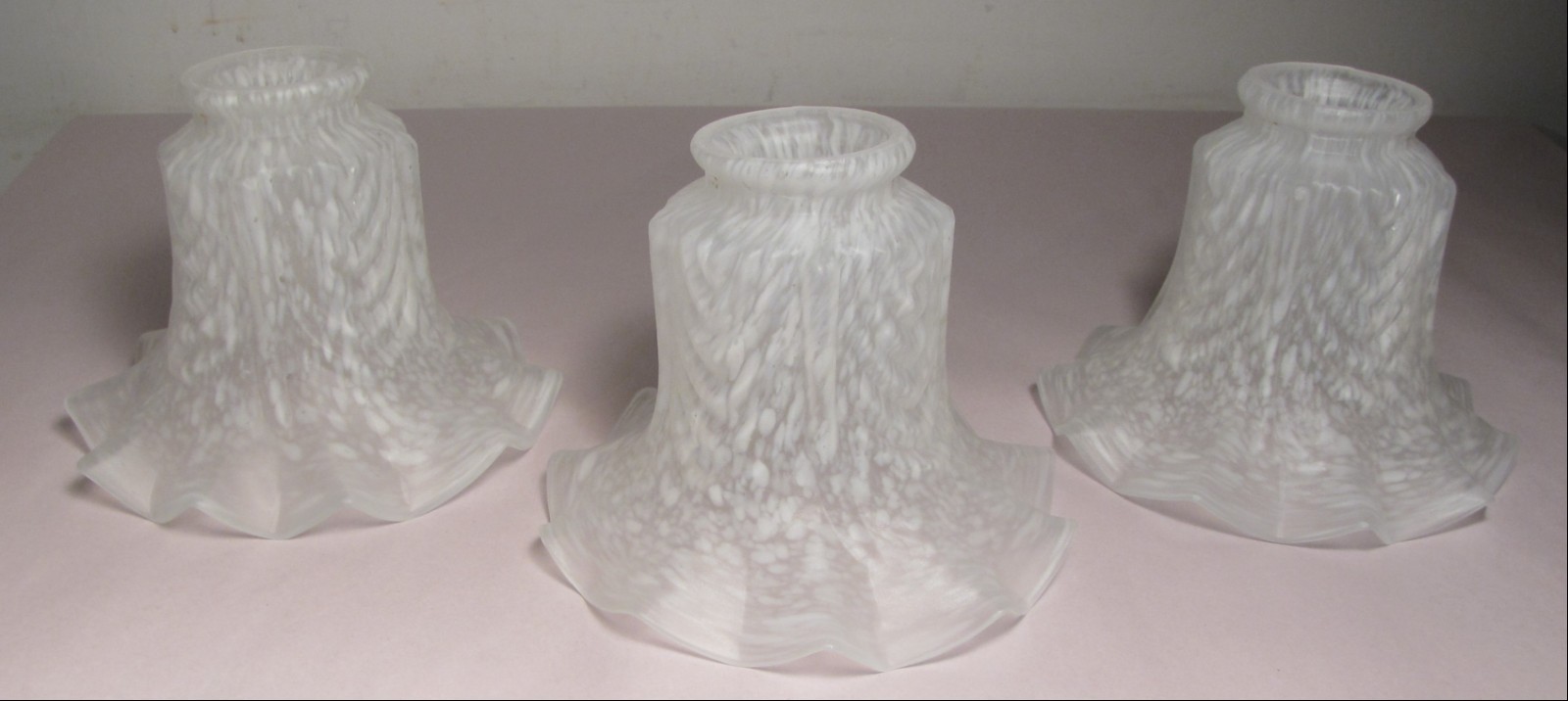 Three Vintage Satin Finished White Spatter Victorian Style Shades