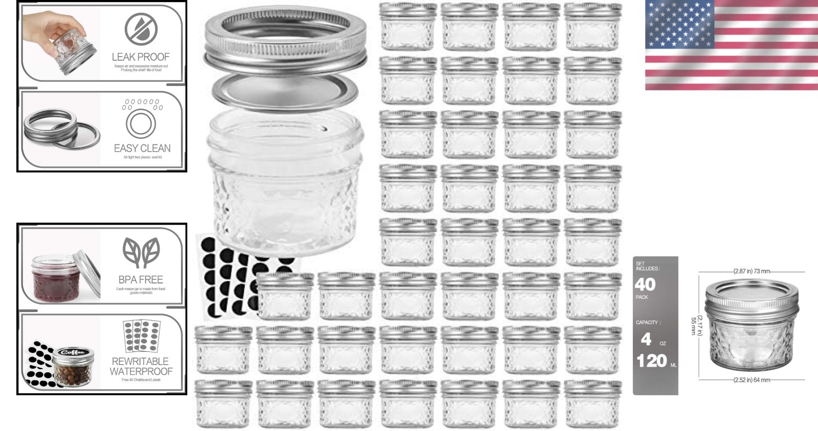 Versatile 4 Oz Canning Jars 40-Pack – Perfect for Preserves and DIY Projects