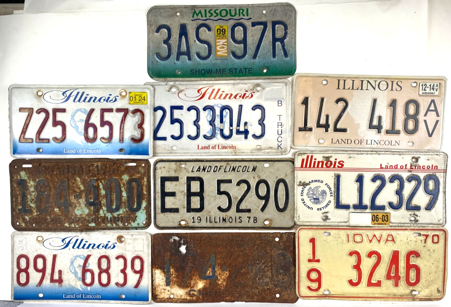 Vintage Assorted License Plates Lot Of 10 Man Cave -PD- Craft Garage Wall Decor