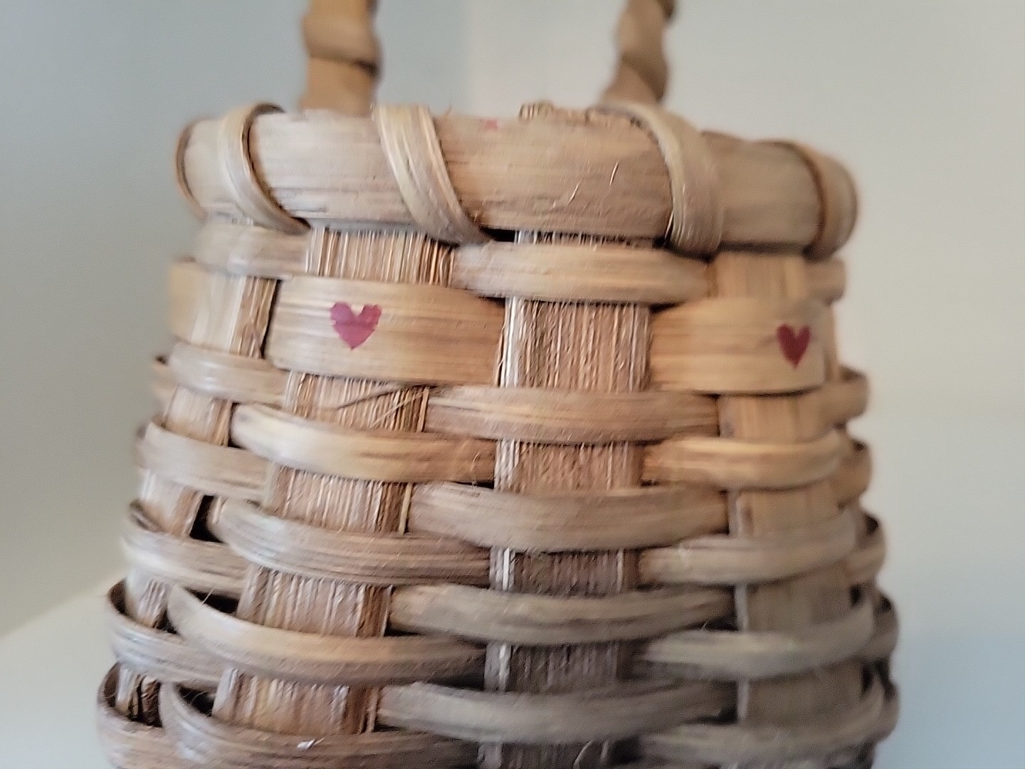 Vtg Basket Handwoven Split Oak Signed MG 93 Hearts Gift Rustic country handle