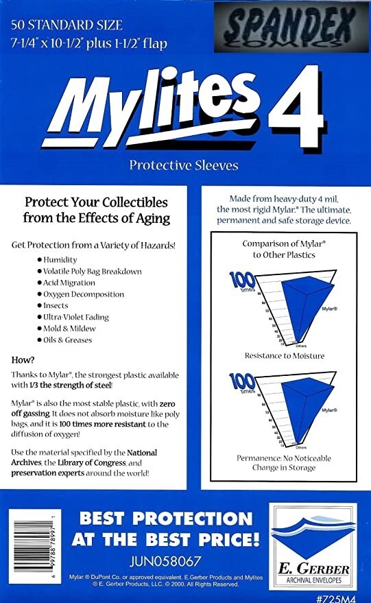 50 E Gerber Mylites 4 Mil Mylar Standard Age Comic Book Sleeve 725M4 7 1/4 X 10