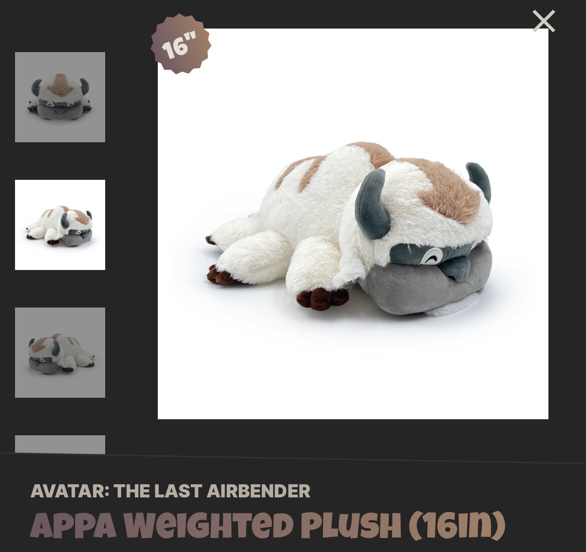 Youtooz * Avatar * Appa Weighted Plush *Plush 16” * NEW* In Original Packaging