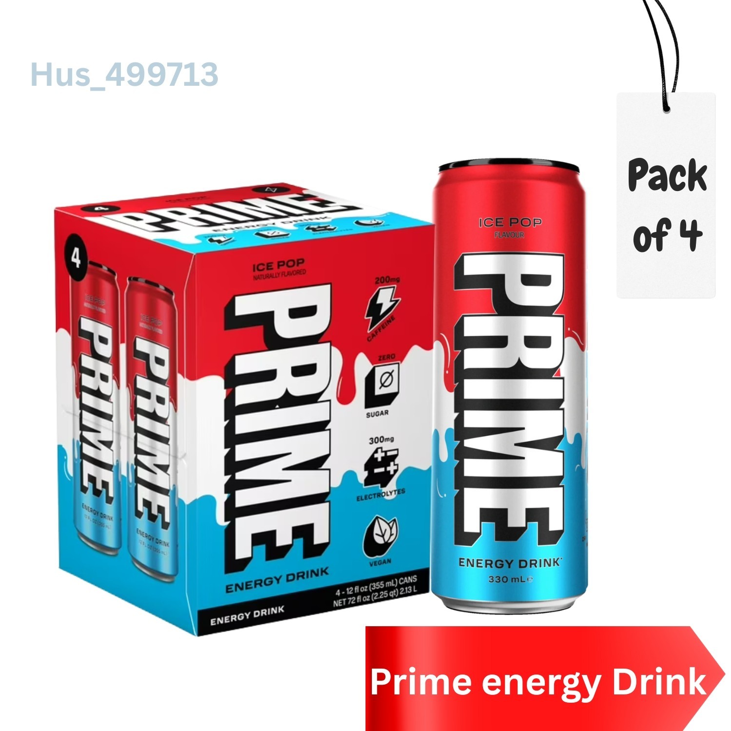Pack of 4prime energy Drink ice pop naturally flavored 12 fl oz