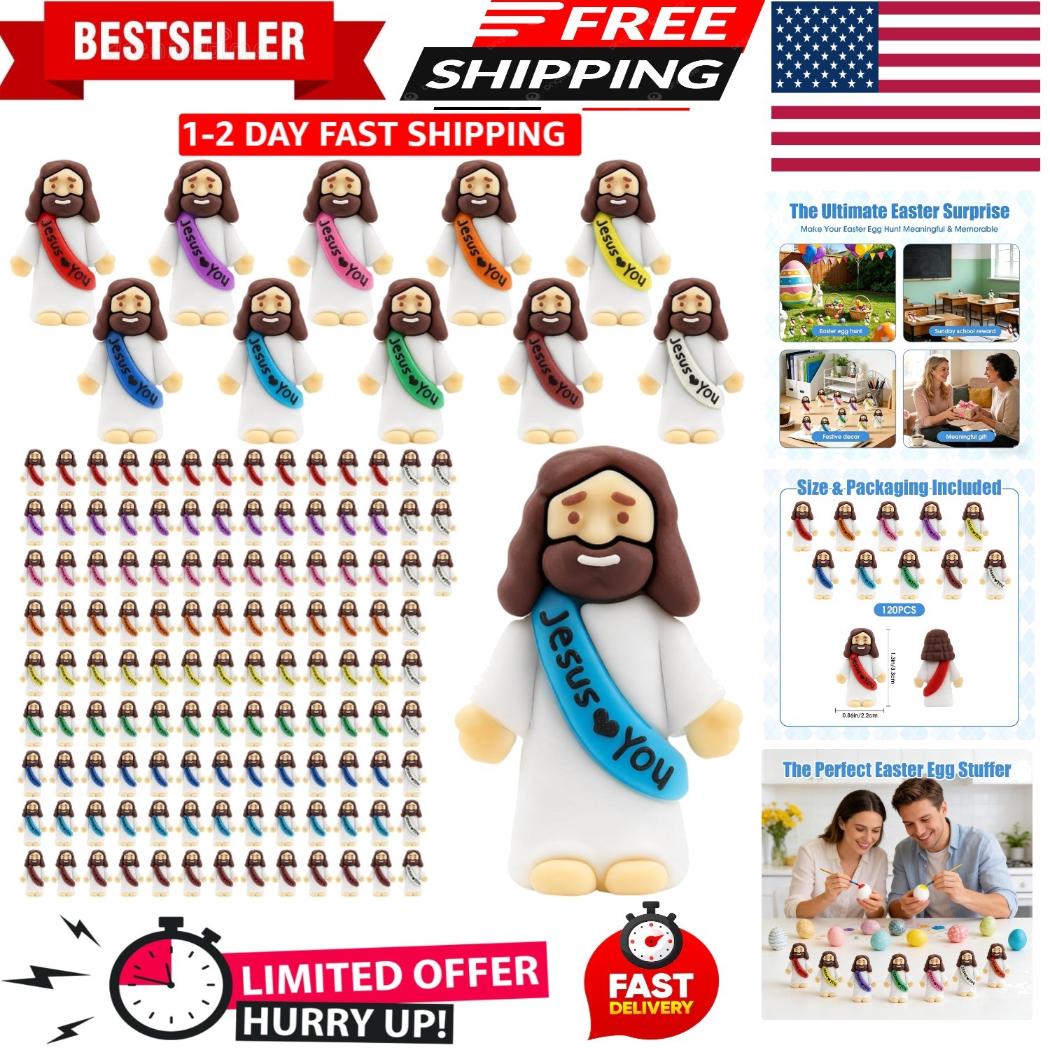 120 Pack Little Jesus Figures Loves You, Tiny Mini Jesus Figurines in Bulk NEW..