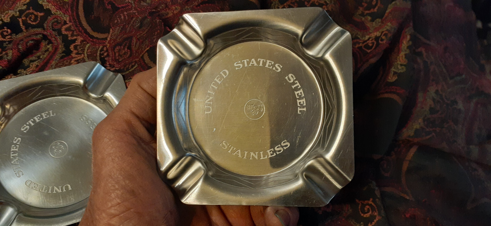 US U.S. United States Steel Stainless Ashtray, Vintage, General Etching & Mfg.