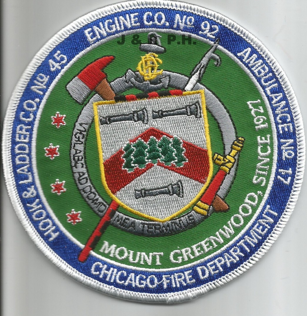 Chicago Fire Dept. Engine – 92 / HL-45 “Greenwood”, IL (4.5″ round) fire patch
