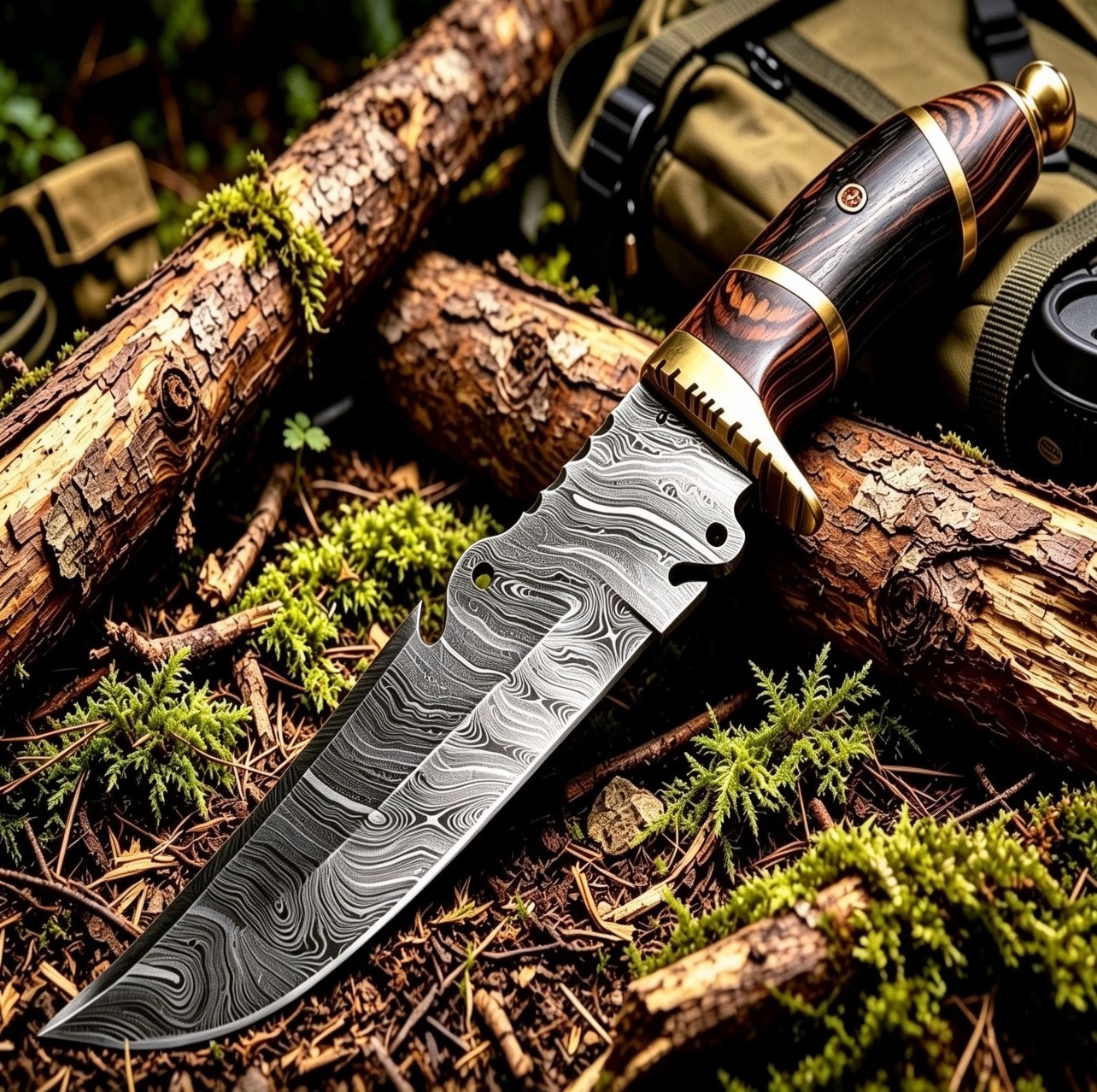 Timber-Wolf Damascus Bowie Hunting Knife Handmade Survival Camping Custom Knife