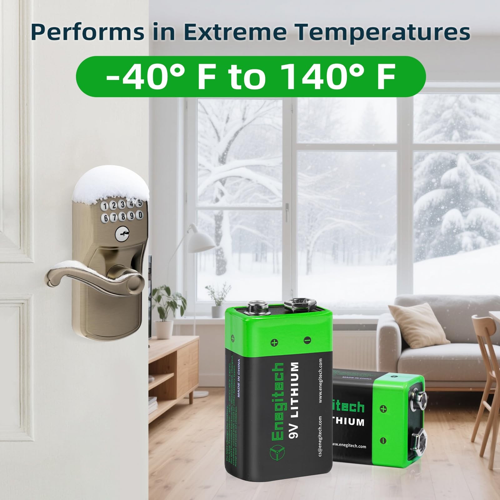 Enegitech 9V Lithium Battery 9 Volt Lithium Battery 1200Mah For Smoke Detector