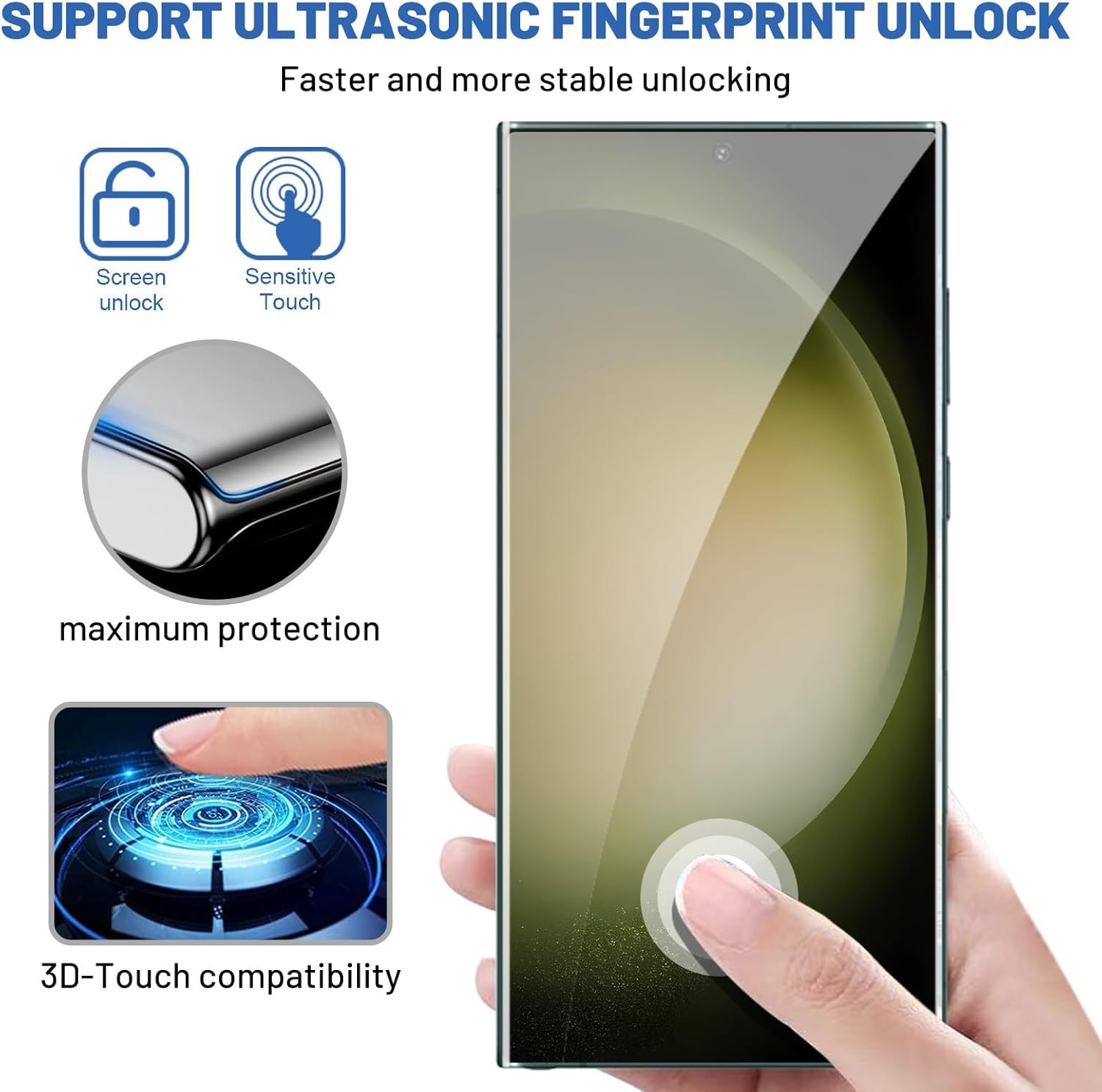 3 Pack Galaxy S23 Ultra Screen Protectors HD Clear Tempered Glass 3D Curved Scra