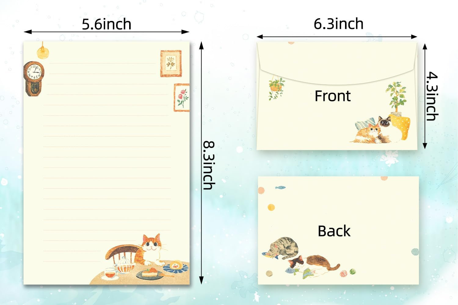 72 Pieces Cute Cat Writing Paper and Envelopes 8.3X5.6 Inch Stationery Set NEW