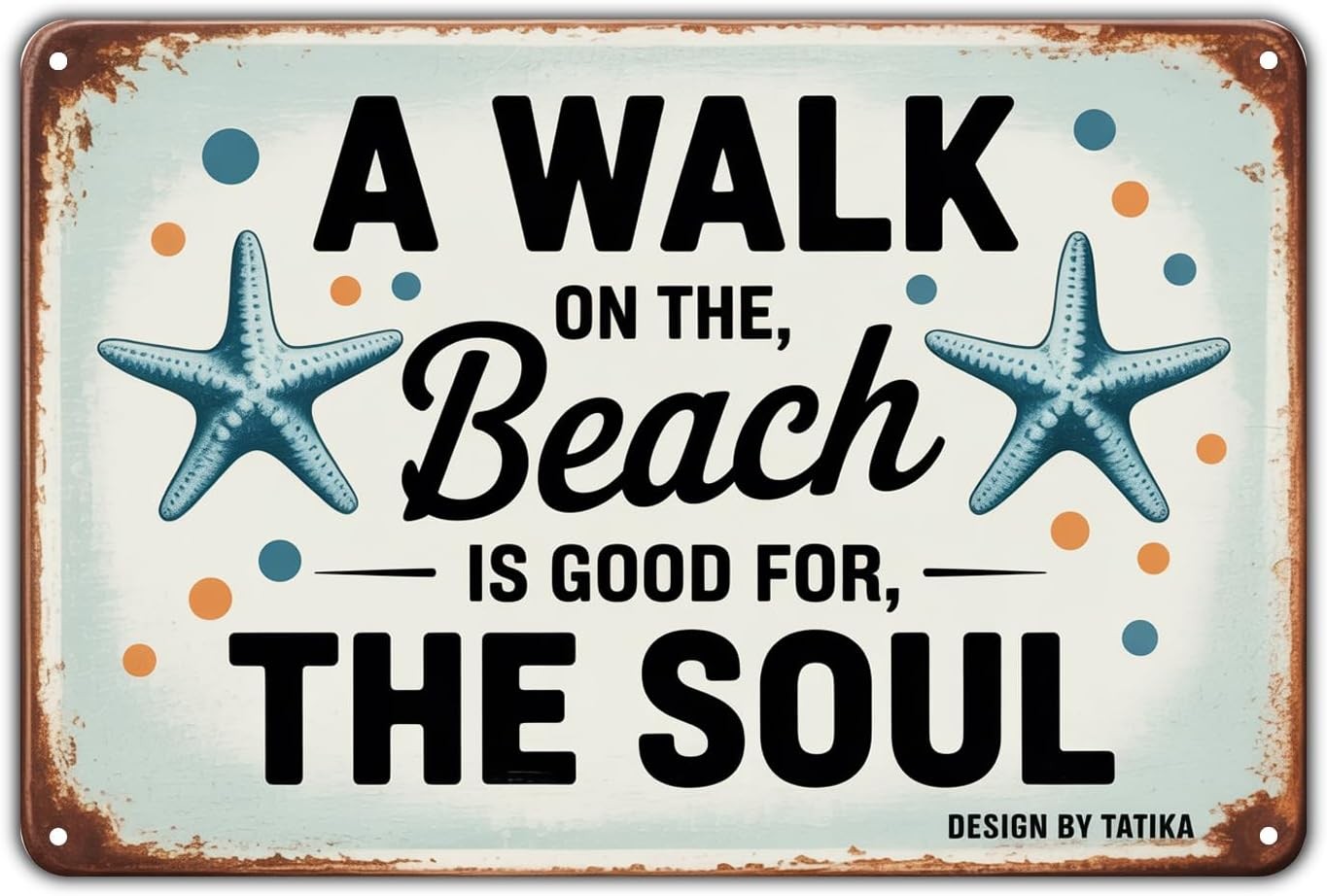 Beach Walk Tin Metal Signs Home Décor Vintage A Walk on the Beach Print Aestheti