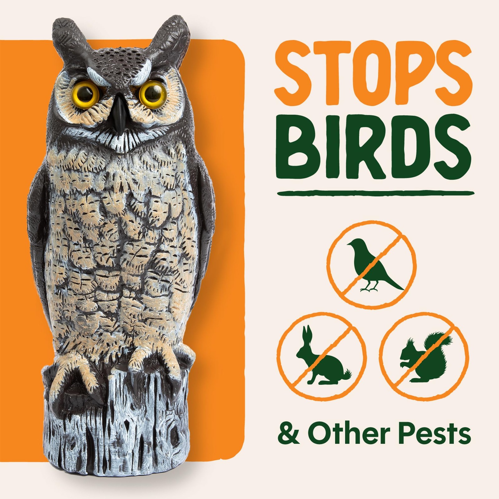 Dalen Large Fake Owl Decoy to Scare Birds Away – 16 in 16 inches, Multicolor