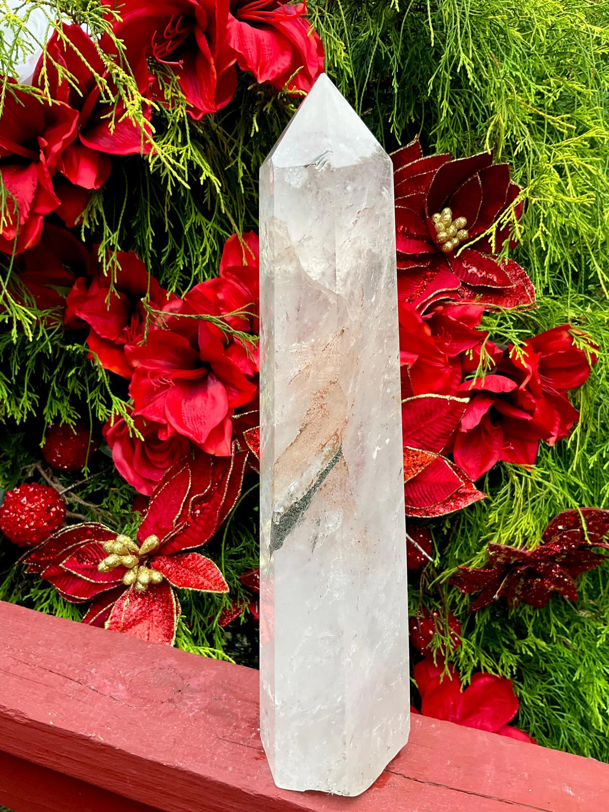 Clear Quartz Crystal Generator ~ Large 6 lb. 15 oz. ~ 14″ Tall ~ Stunning Black