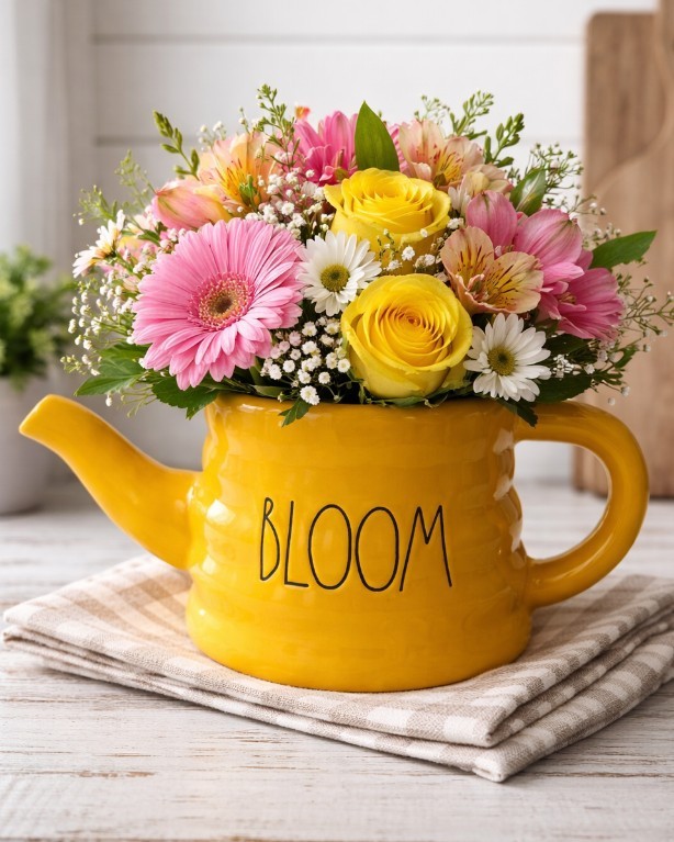 Rae Dunn Yellow BLOOM Watering Can Planter (flowers not Included)