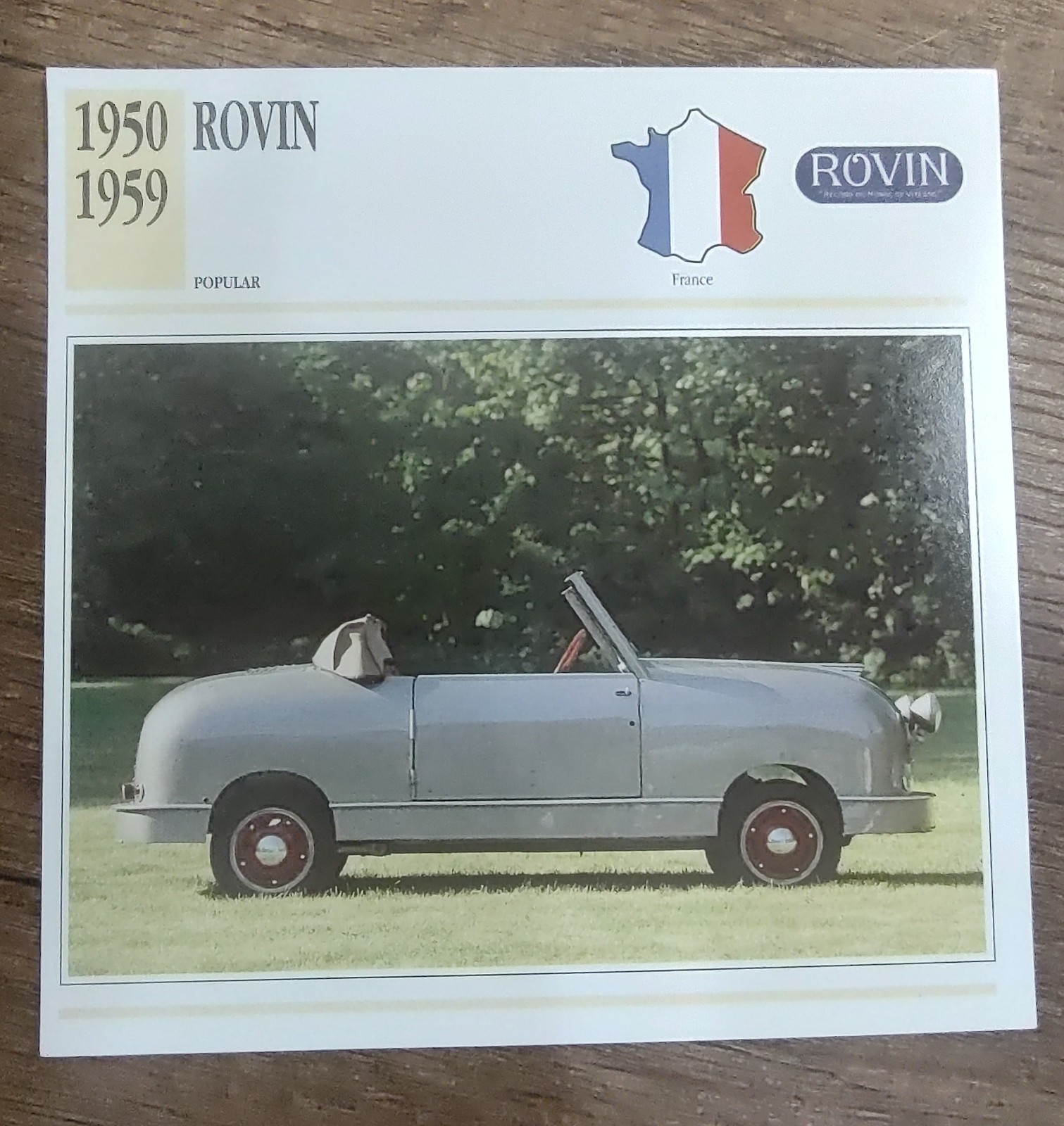 1950-1959 Rovin 425cc Small Micro Mini France Car Photo Spec Sheet Info CARD
