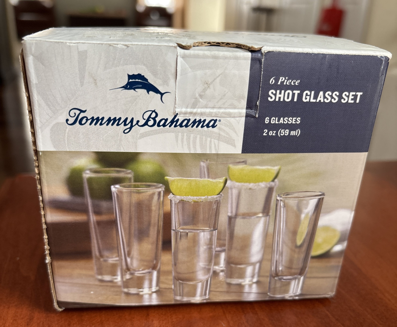 Tommy Bahama Shot Glasses 6 Piece Shot Glass Set 2 Oz 59 ml Shots Tequila New.