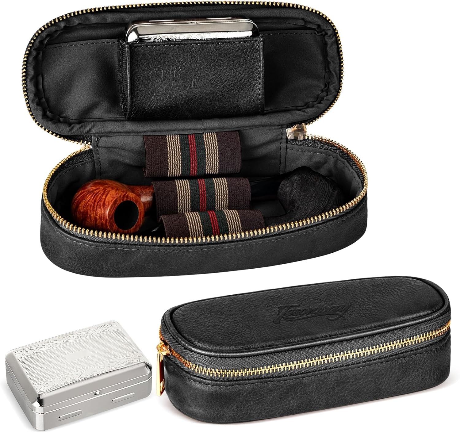 Genuine Leather Smoking Tobacco Pipe Pouch Case Bag for 2 Pipes Tamper Filter To