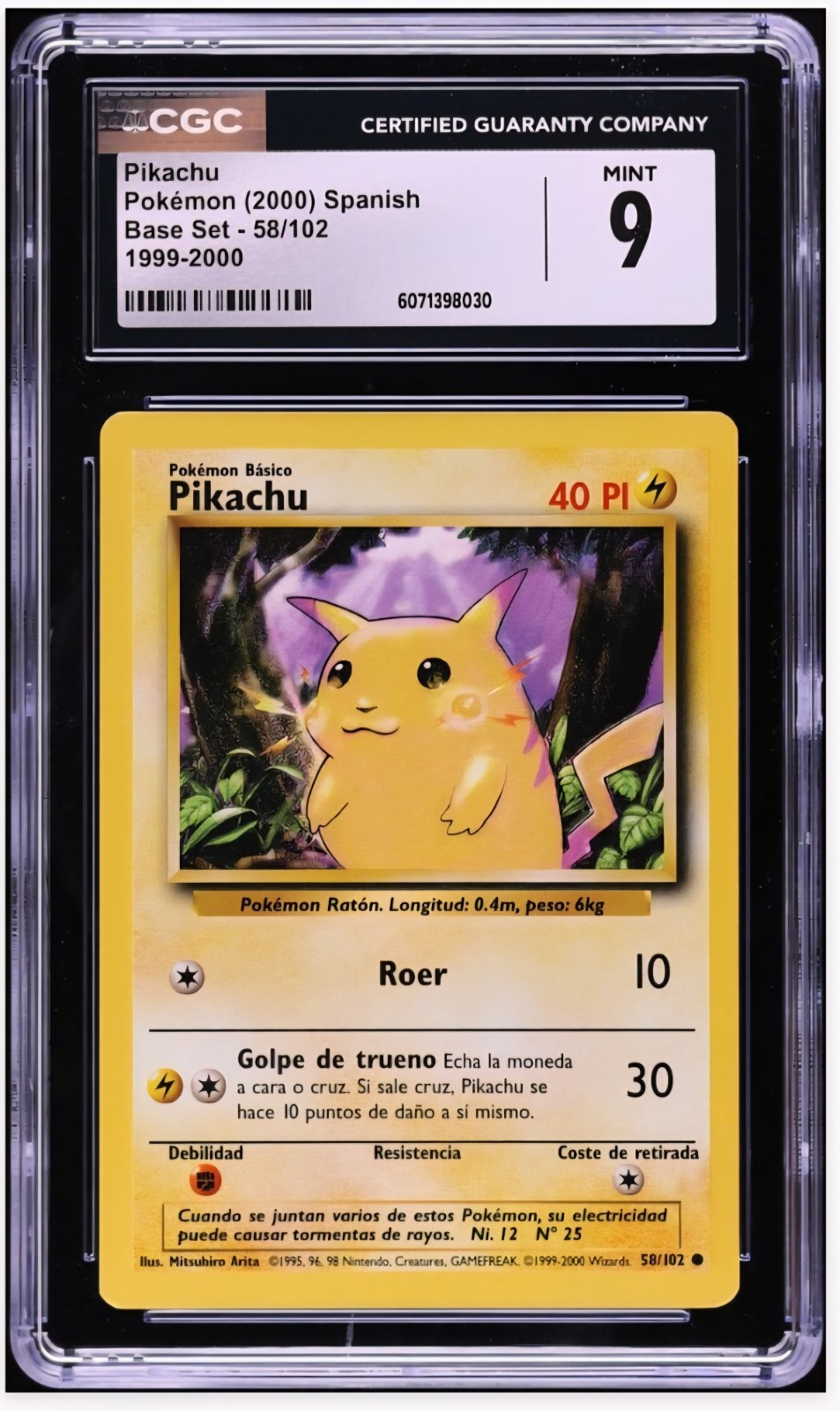 1999 😺 CGC 9 Spanish Pikachu – Yellow Cheeks – #58/102 Pokemon