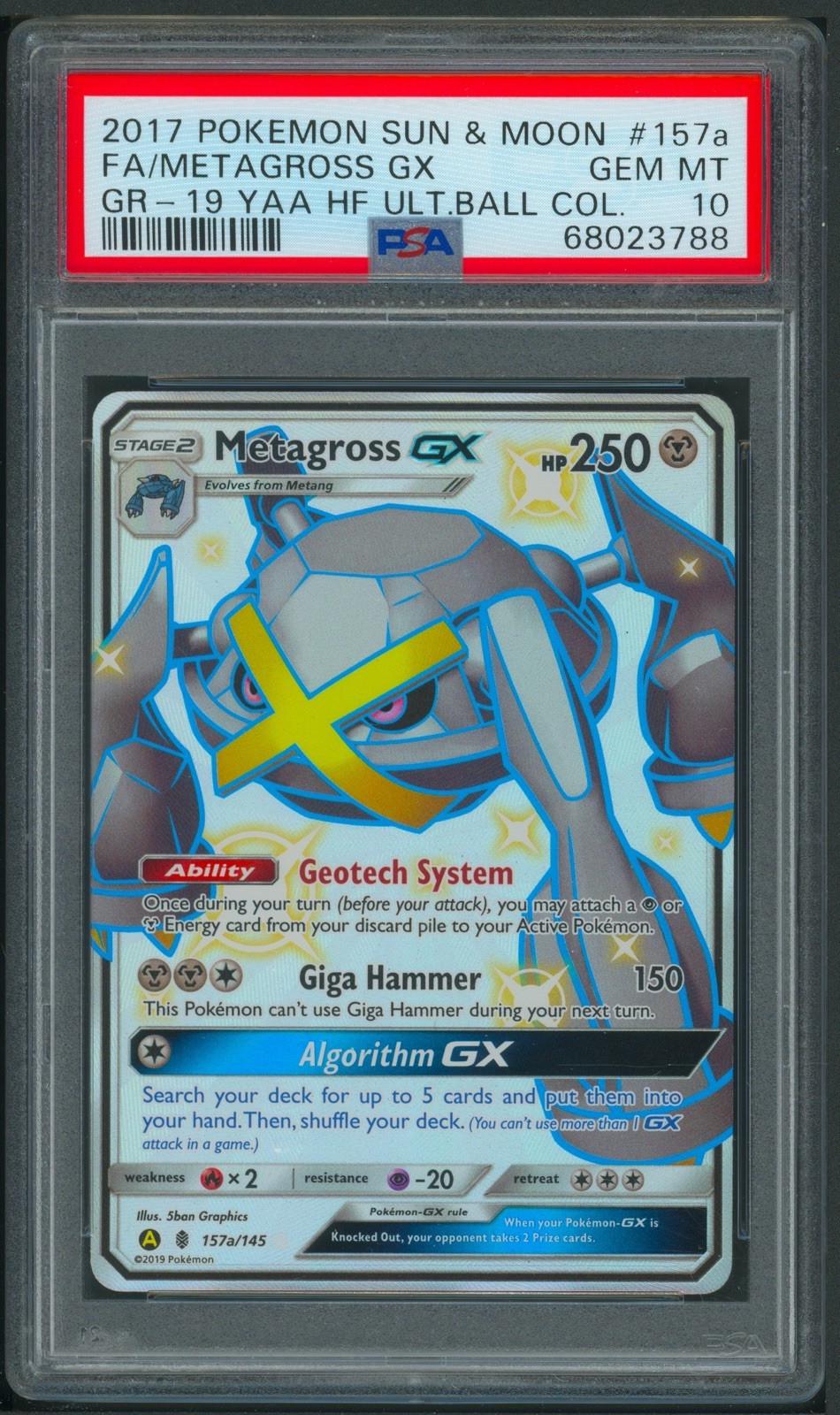 Pokémon Sun Moon Hidden Fates Shiny Metagross GX Full Art Promo 157a/145 PSA 10