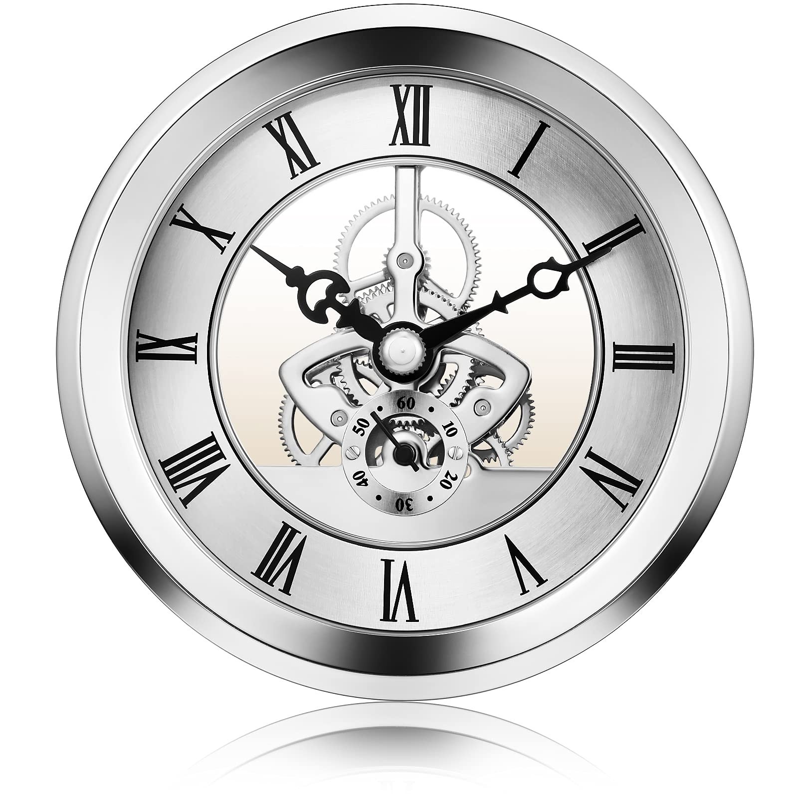 4 1/16″ Skeleton Clock Insert with Bezel – Silver Vintage Home Decor Timepiece