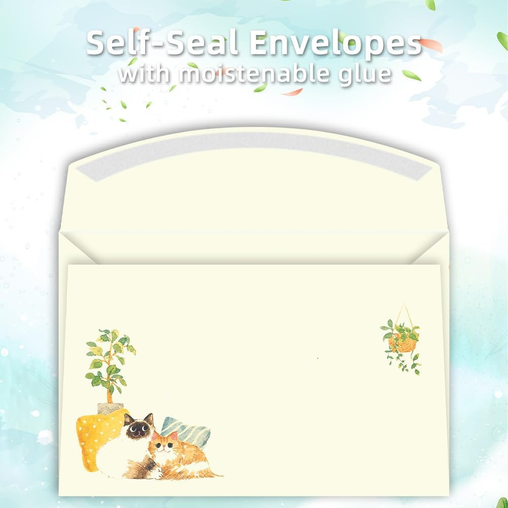 72 Pieces Cute Cat Writing Paper and Envelopes 8.3X5.6 Inch Stationery Set NEW