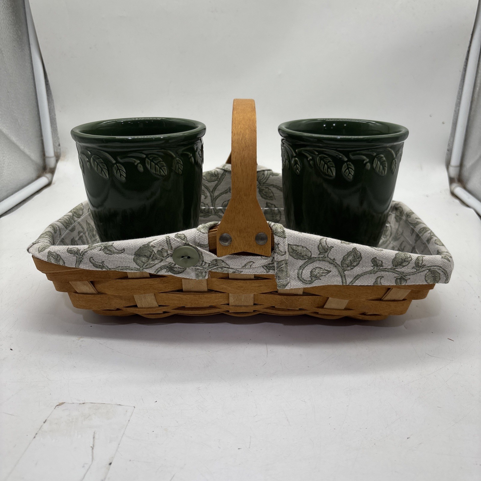 Longaberger At Home GARDEN Blossoms 5-piece Basket Combo With 2 Vases 2005 EUC