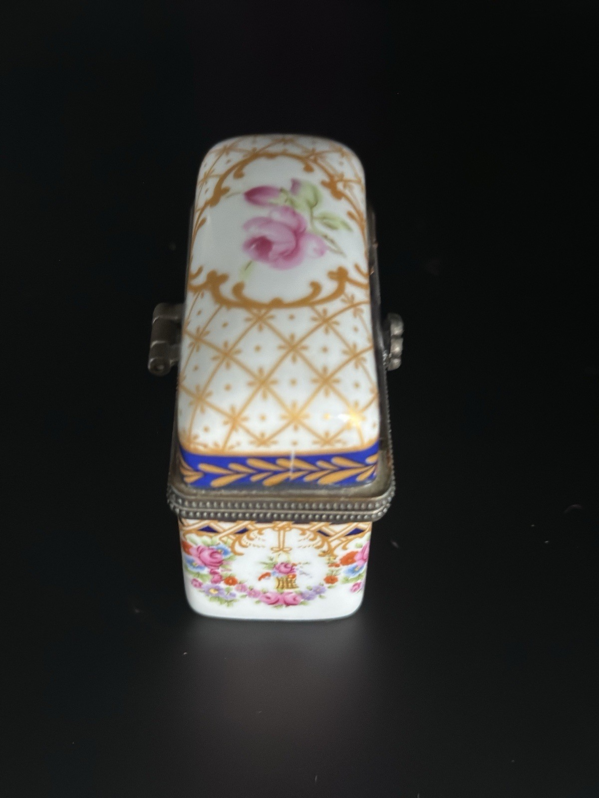 Porcelain Hinged Trinket Box with Rococo Floral Design France 1920’s