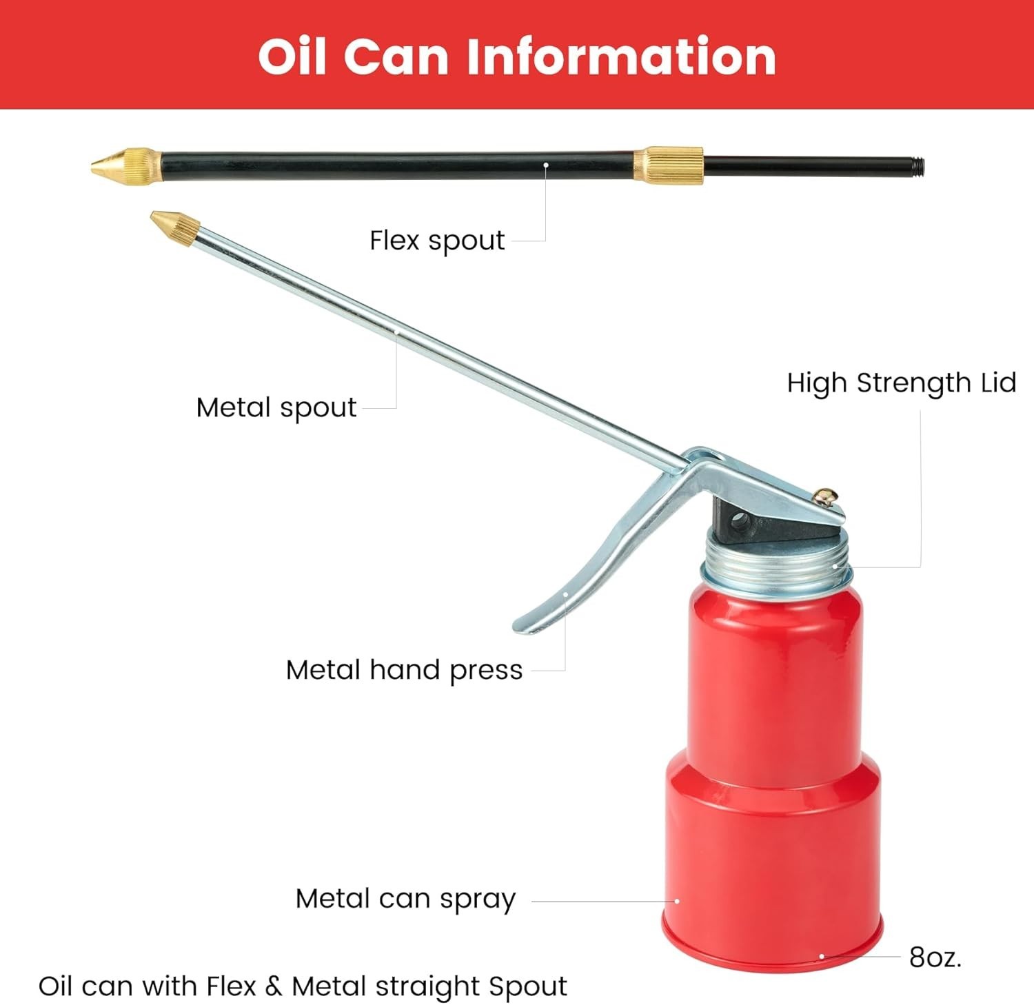 2 Red Metal Oil Pump with Detachable Spout – Perfect for Heavy-Duty Use