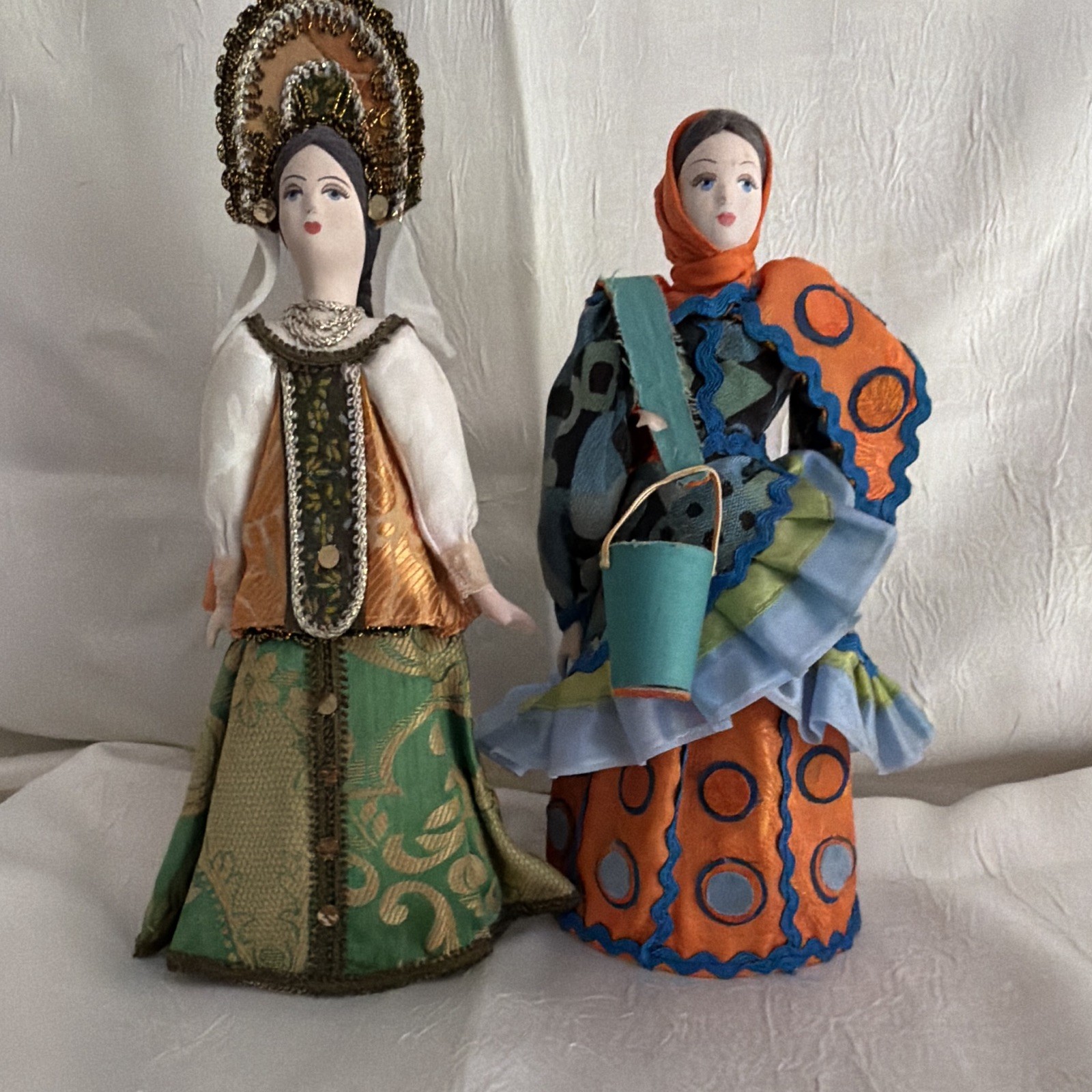 Handmade Russian Folk Costume Cloth Dolls Pair, Made in Russia