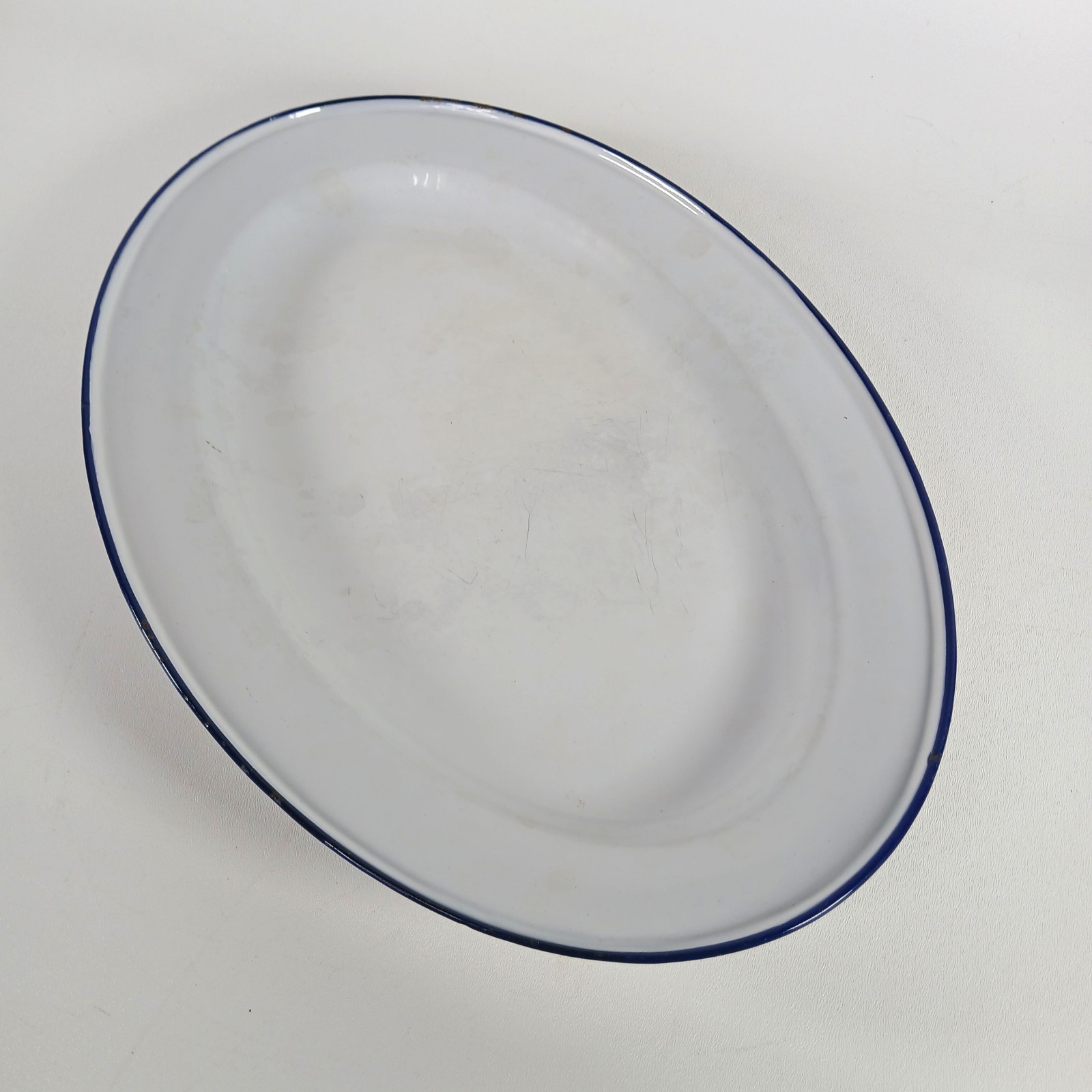 Vintage Large White & Blue Enamel Platter Farm House Made in Sweden