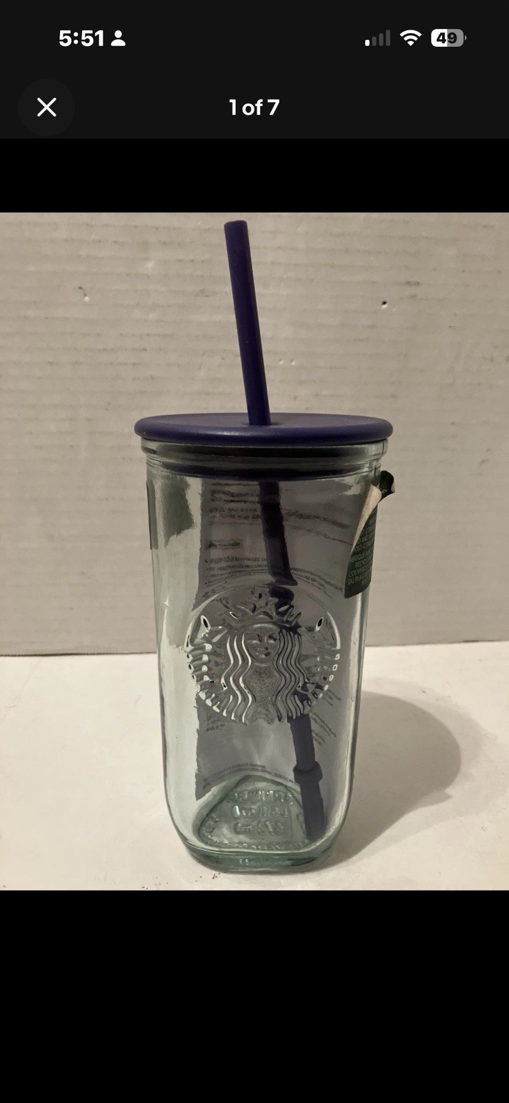 Starbucks Recycled Triangle Glass 16 oz Cold Cup Tumbler Purple w Straw