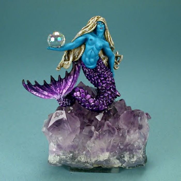 Painted ~ Mermaid on Amethyst, 54mm, Comstock Creations
