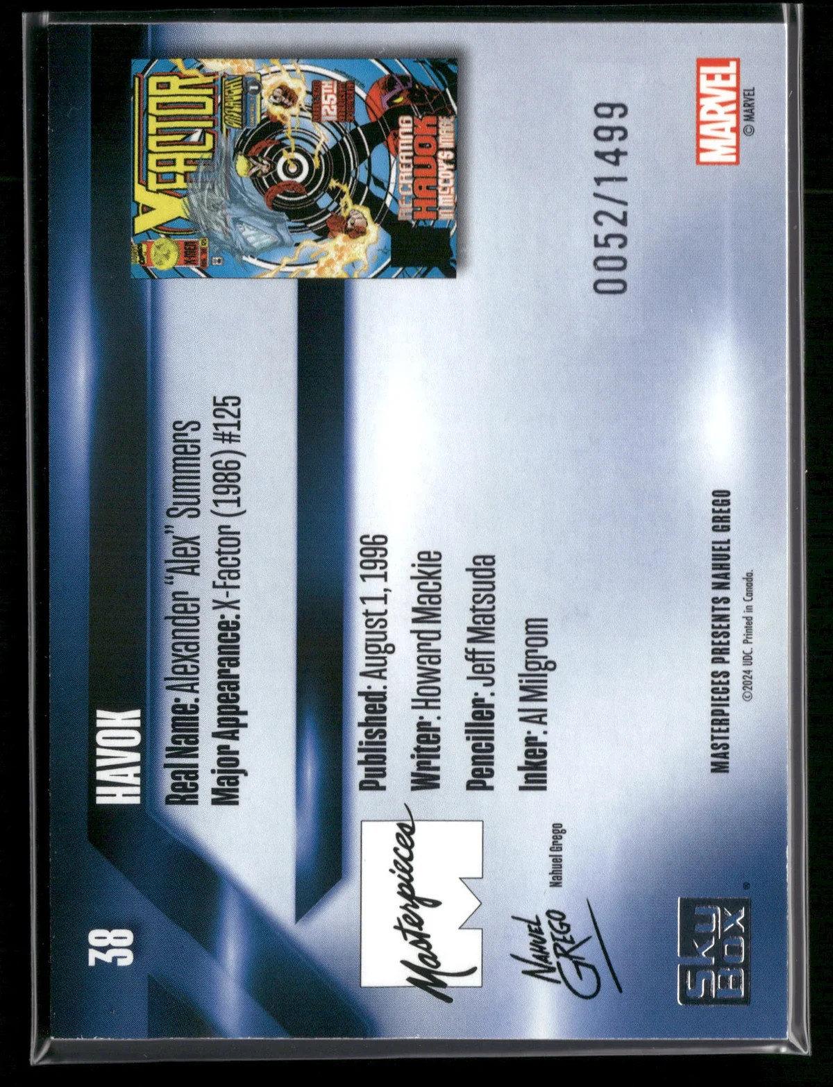 2024 Upper Deck Marvel Masterpieces Havok #38 Serial Numbered NM