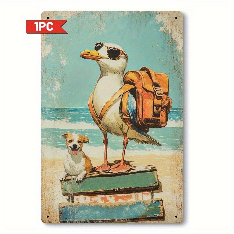 Vintage Coastal Seagull Wall Tin Metal Signs Home Décor 8×12 Beach House Art wit