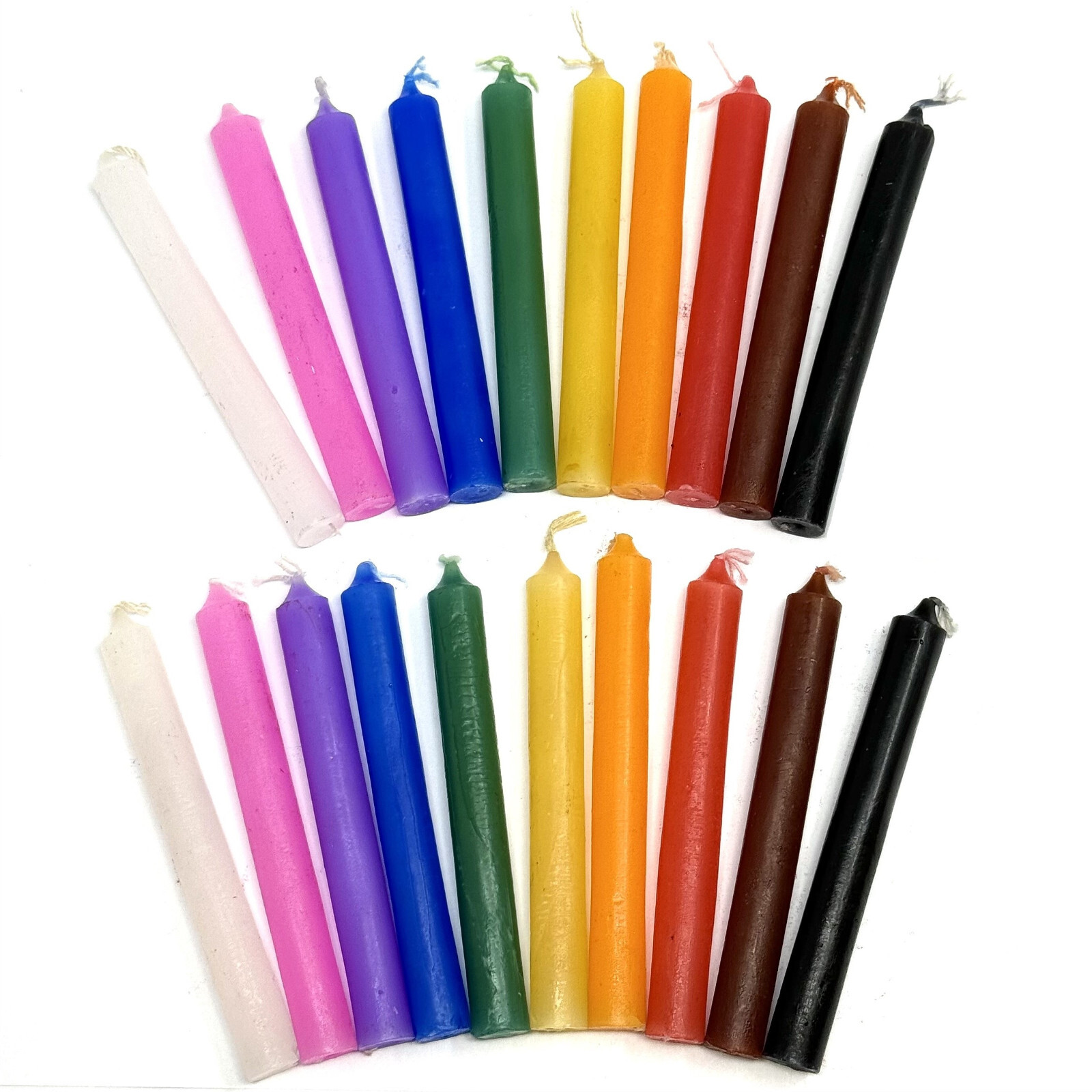SET OF 20 MIXED COLOR / ASSORTED SPELL / CHIME CANDLES, 4″ x 1/2″ 10 Colors