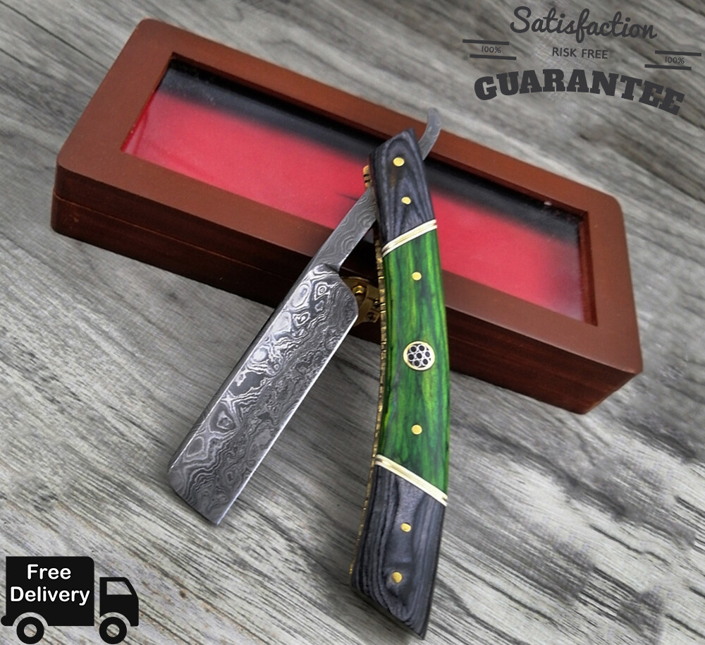DAMASCUS STEEL CUSTOM HAND MADE FOLDING STRAIGHT EDGE RAZOR