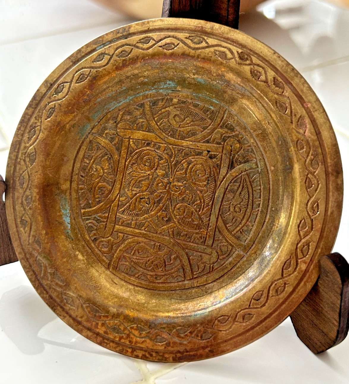 Solid Brass VTG Egyptian Pharaoh Engraved Plates Coasters 4” SET Of 4