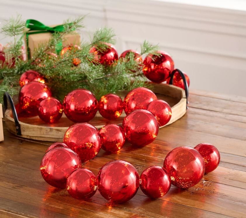 Indoor/Outdoor Illuminated 75″ Shatterproof Ball Garland by Valerie H430057 Red