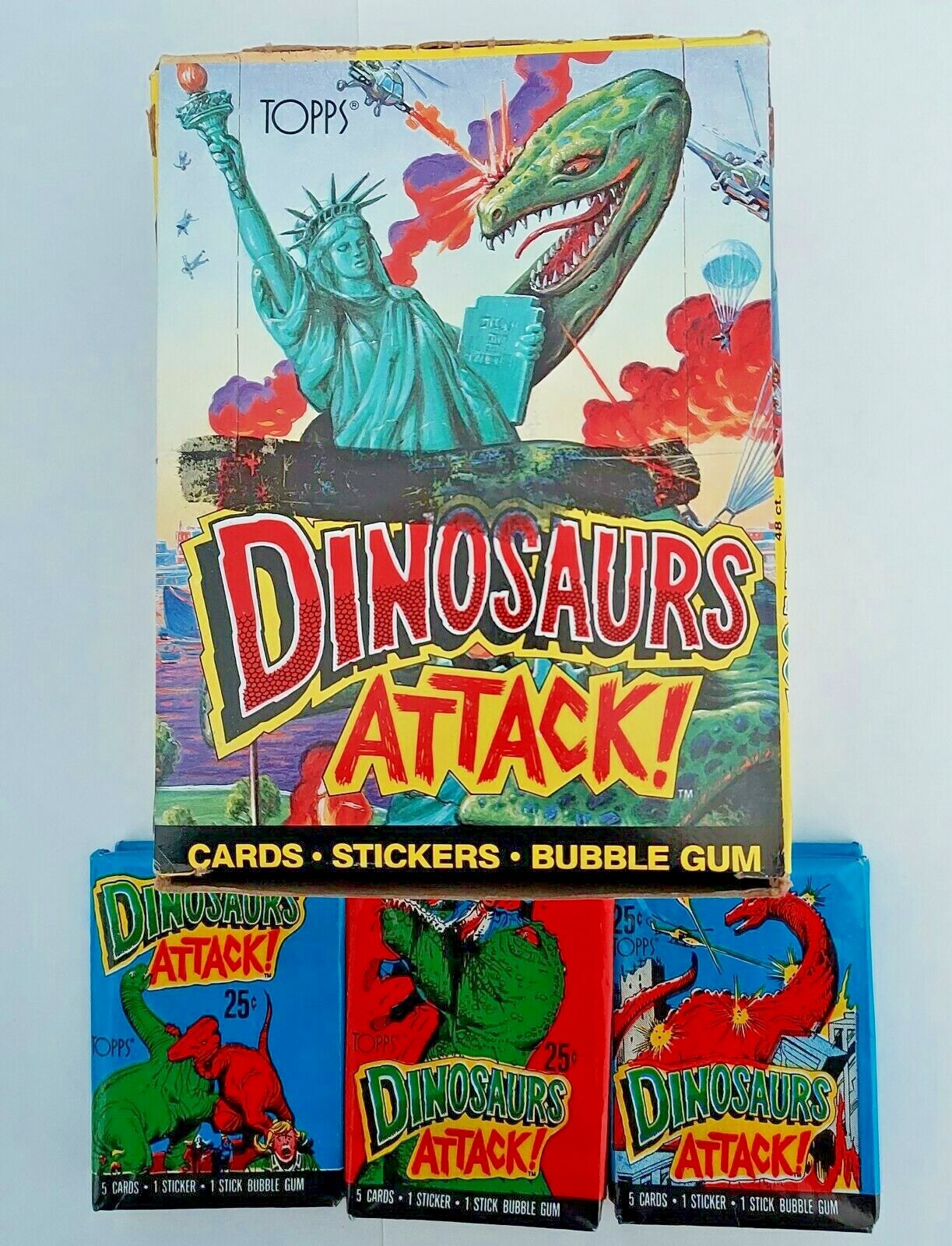 1988 Dinosaurs Attack Empty Box and 9 Empty Wrappers