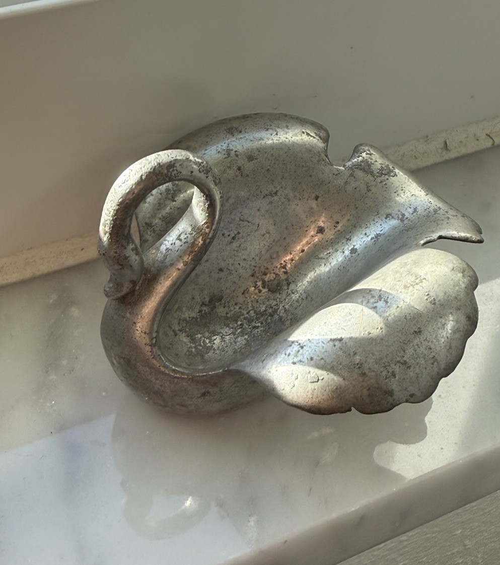 vintage signed early Russel Wright design Pewter Swan nut Dish Cup art deco
