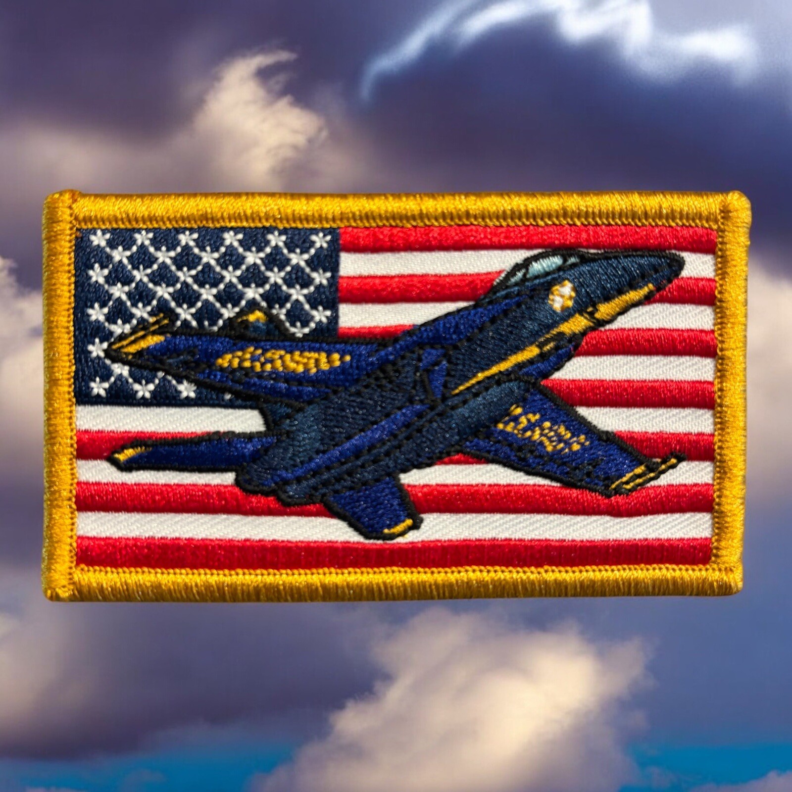 U.S. Navy Blue Angels Patch 3.5×2” Hook & Loop Backing American Flag Jet Design