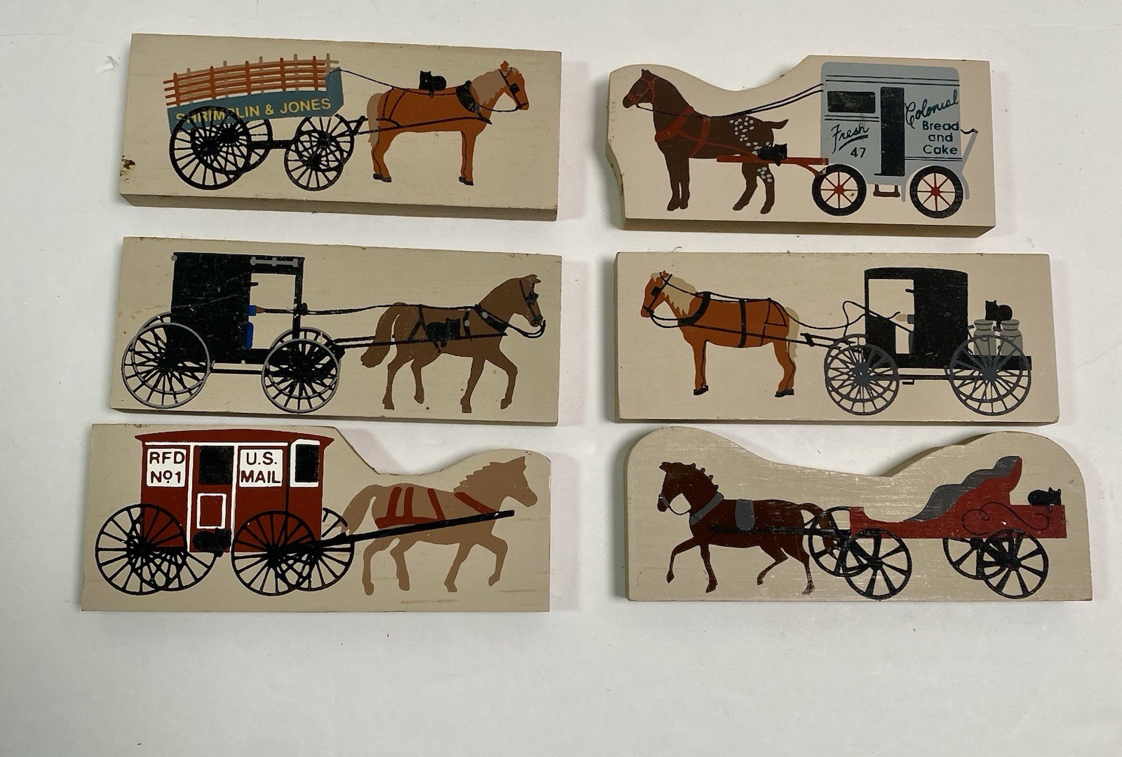 Cat’s Meow Horse Buggy Carriage 6 Pieces 1990s Handpainted Shelf Sitters
