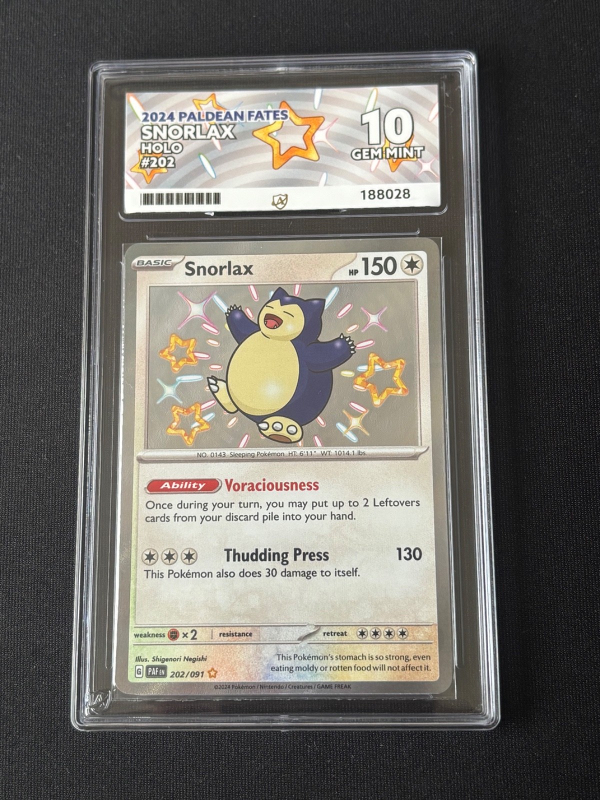 Snorlax Shiny Rare 202/091 Pokemon Paldean Fates Ace 10