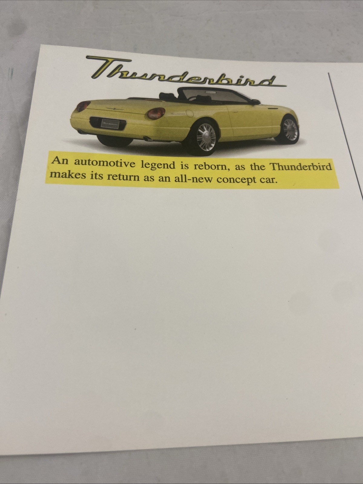 2000s Ford Thunderbird Concept – Vintage 2-Sided Dealer Sales Brochure Card MINT