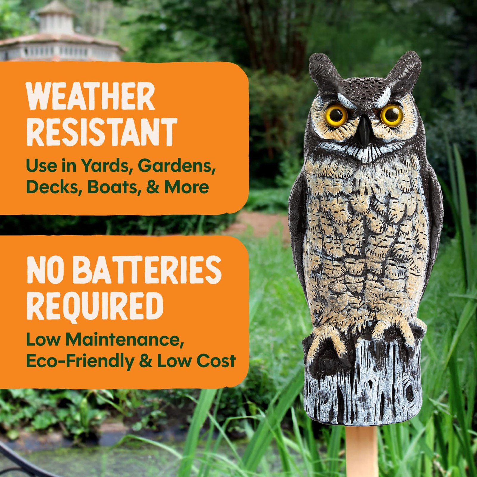 Dalen Large Fake Owl Decoy to Scare Birds Away – 16 in 16 inches, Multicolor