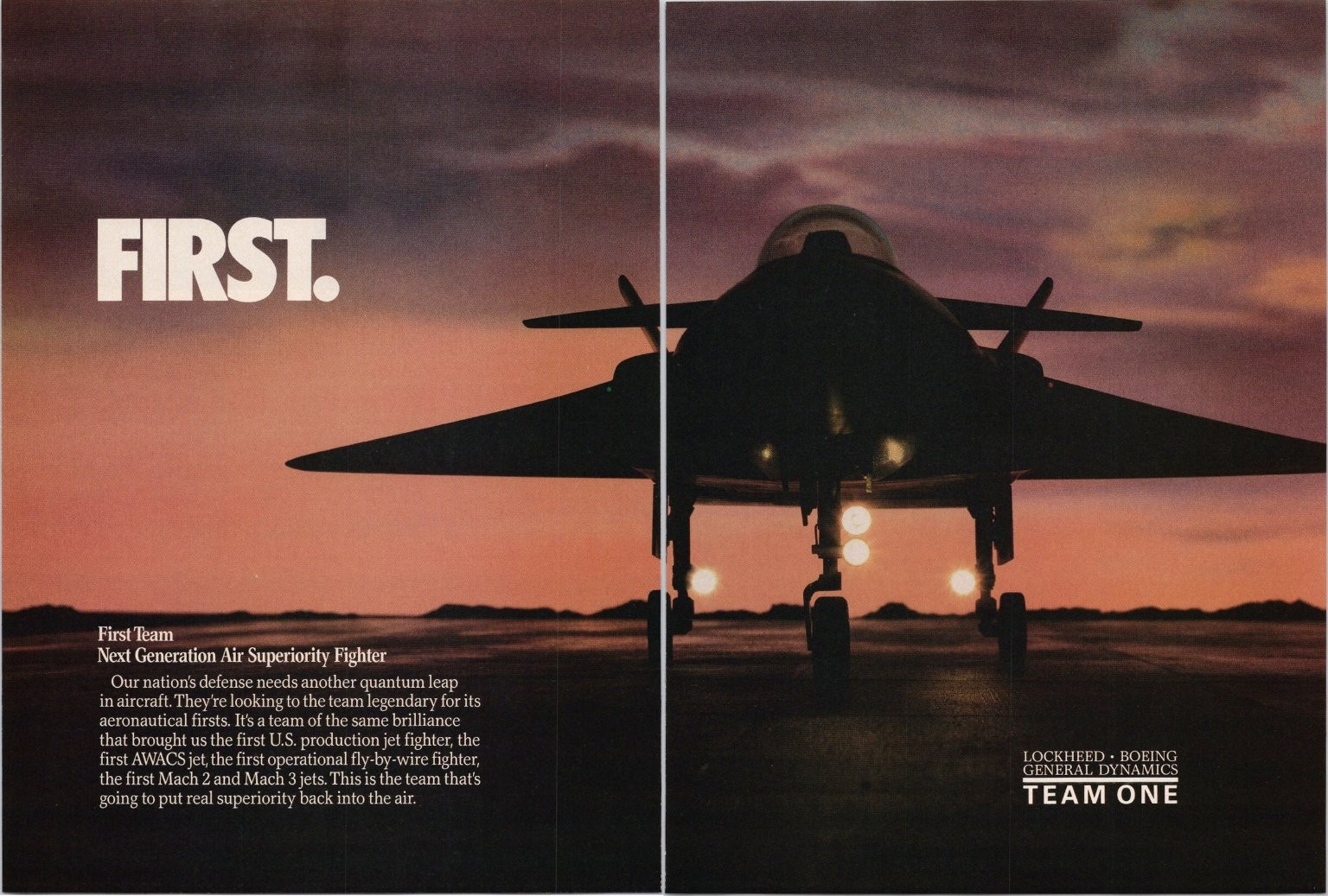 Lockheed Boeing General Dynamics Team One YF-22 Fighter Jet Vintage 1990 Print