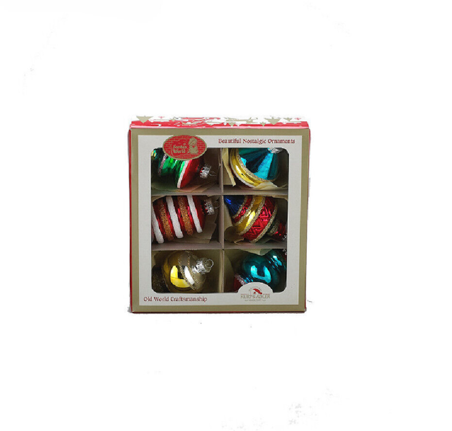 KURT ADLER 3″ EARLY YEARS SET OF 6 GLASS STRIPED REFLECTOR XMAS ORNAMENTS G1406B