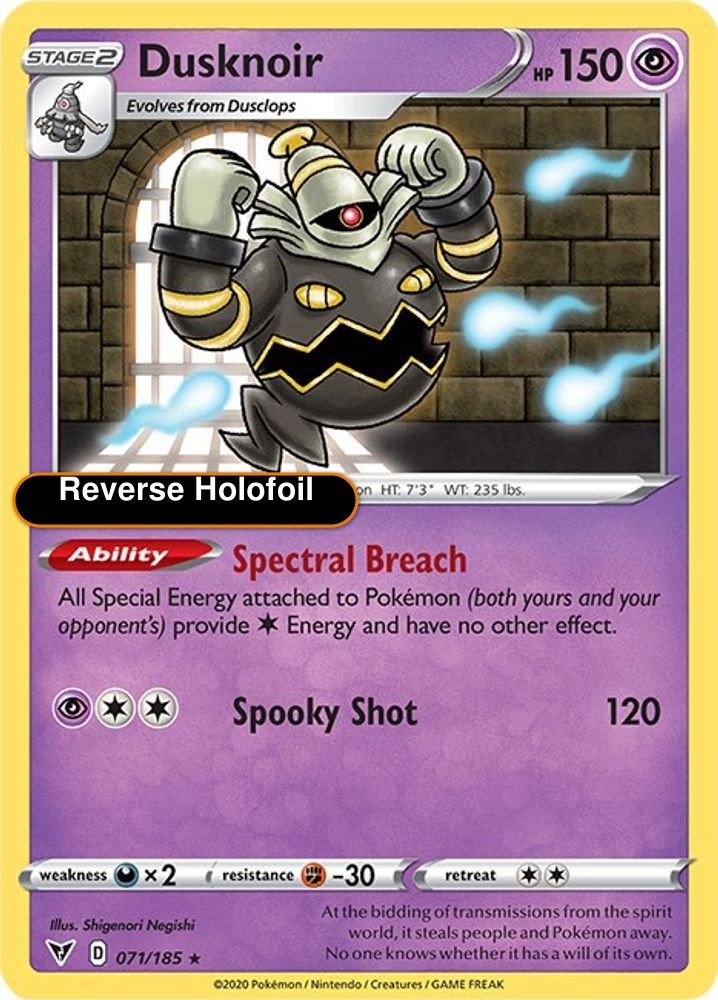 Pokemon Dusknoir 071/185 SWSH04: Vivid Voltage Reverse Holofoil